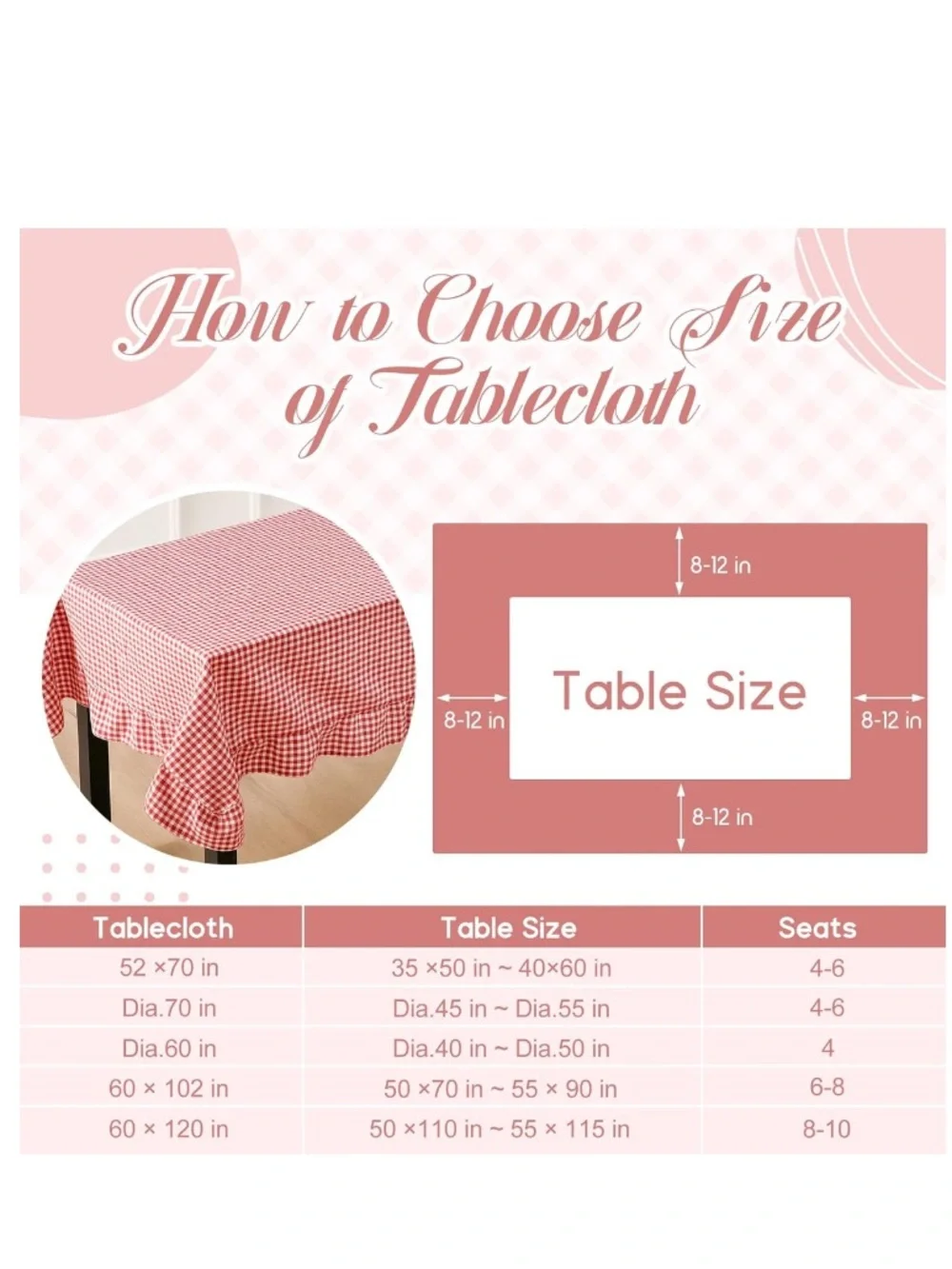 Vintage Farmhouse Tablecloth RECTANGULAR 60x120” RED & WHITE GINGHAM